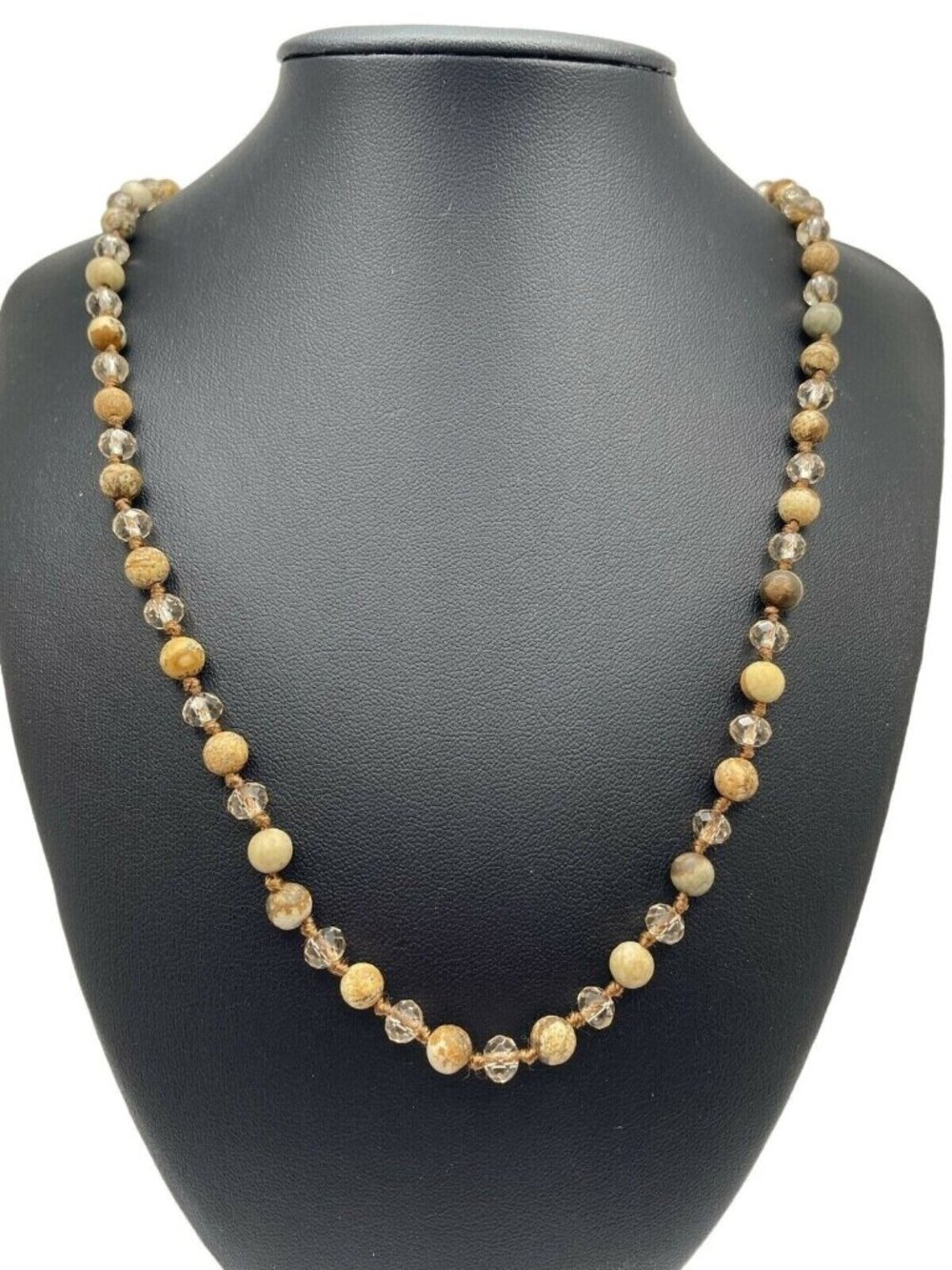 Necklace Women 34" Stone Beads Beige Neutral Natural Colors Earth Nature Jewelry